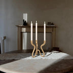 Triple Candle Holder Candelabra - Cast Iron Metal Taper Candlestick Stand with Antique Brass Finish - Elegant Wedding Centerpiece for Home, Dining, Event Decor