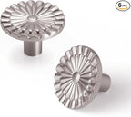 Brushed Nickel Cabinet Knobs 6 Pack Round Sunflower Dresser Drawer Hardware Furniture Cupboard Handles for Bathroom Single Hole Knob Kitchen SH-BN-K6