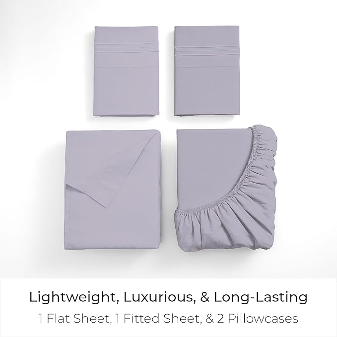 Mellanni Queen Sheets Set - 4 PC Iconic Collection Bedding - Hotel Luxury, Extra Soft, Cooling Bed Sheets - Wrinkle, Fade, Stain Resistant (Queen, Lavender)