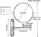 Makeup Mirror Wall Mounted Extra Long Arm, Cosmetic Mirror Magnification, Vanity Mirror 360° Swivel Extend and Fold, Double Sided Bathroom Shaving Mirror Magnifying Mirror Wall Mounted