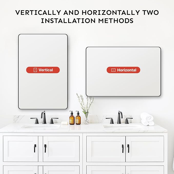 Kosmonia 60x28 Bathroom Vanity Mirror for Wall, Aluminum Framed, Farmhouse Rectangle, Anti-Rust, HD Reflection Anti-Desilvering, Distortion Free, Tempered and Shatter-Proof Wall Mounted Mirror, Black