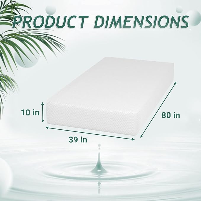 PayLessHere 10 Inch Twin XL Green Tea Memory Foam Mattress Cooling Gel Infused Mattress,Medium Firm Mattresses Fiberglass Free/CertiPUR-US Certified/Bed-in-a-Box/Pressure Relieving Twin XL Size,White