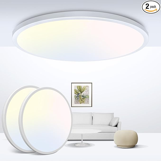 zemty LED Ceiling Light 9Inch - 24W 2400LM Small Led Lighting Fixture for Ceiling, 3000K-4500K-6000K Selectable, Super Thin & Low-Profile Flat Ceiling Lamp for Bedroom Kitchen Bathroom - 2Pack