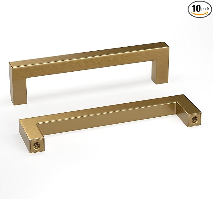 goldenwarm 10 Pack Champagne Bronze Cabinet Pulls Gold Cabinet Handles 5 Inch Champagne Drawer Pulls Brushed Bronze Drawer Handles Kitchen Dresser Hardware T Bar Square Hardware for Dresser Bedroom
