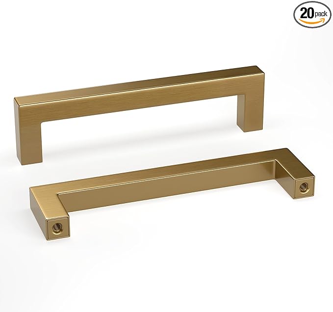 goldenwarm 20 Pack Champagne Bronze Cabinet Pulls Gold Cabinet Handles 5 Inch Champagne Drawer Pulls Brushed Bronze Drawer Handles Kitchen Dresser Hardware T Bar Square Hardware for Dresser Bedroom