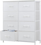 DUMOS Dresser for Bedroom with 8 Fabric Drawers, Tall Chest Organizer Units for Clothing, Closet, Kidsroom, Storage Tower with Cabinet, Metal Frame, Wooden Top, Lightweight Nursery Furniture, White