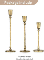 NUPTIO Iron Taper Candle Holders: Antique Brass Candlestick Holder for Thanksgiving Christmas Party - Set of 3 Tall Gold Candles Stick Decor for Fireplace Table Centerpiece