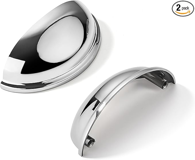 khtumeware 2 Pack 3-1/2" Drawer Pulls Polished Chrome Cabinet Cup Pulls Kitchen Hardware Cabinet Handles Drawer Handles Knobs 3.5 inch Hole Center