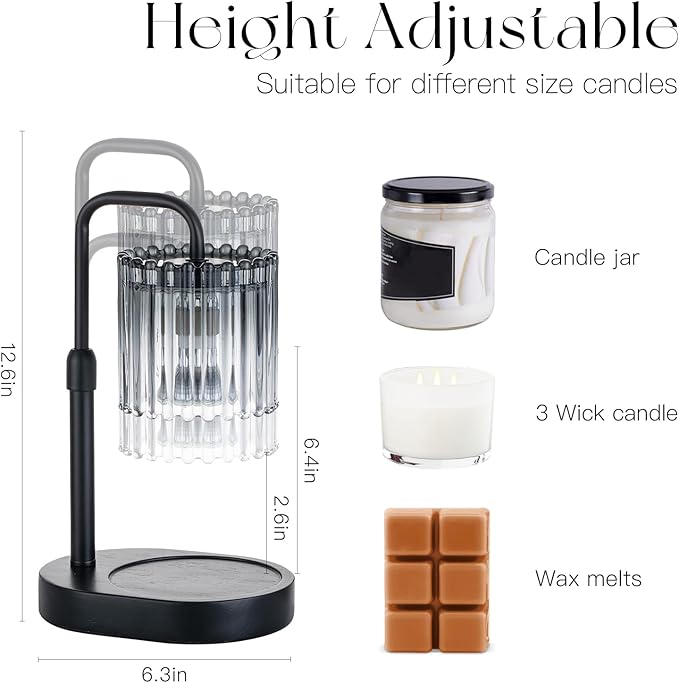 Candle Warmer Lamp with Timer: Black Candle Warming Lamp Height Adjustable Wax Melt Warmer Dimmable Modern New Home Bedroom Decor Housewarming Gift for Women