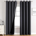 ChrisDowa 100% Blackout Curtains for Bedroom with Black Liner, 2 Thick Layers Total Blackout Thermal Insulated Grommet Window Curtains 72 Inch Length 2 Panels Set (Dark Grey, 52 x 72 Inch)