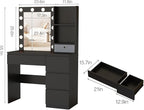 Vabches Makeup Vanity with Lights, 37inch Vanity Desk, 4 Large Drawers Dresser with Lighted Mirror, 3 Lighting Modes Brightness Adjustable, Black