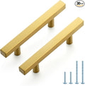 JOY DECOR 30 Pack 3 Inch Brushed Brass Square Cabinet Handles Stainless Steel Cabinet Hardware Pulls for Kitchen and Drawers with 5 Inch Overall Length