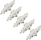 Uenhoy 5 Pcs Rose Cabinet Knobs with Backplate, Vintage Floral Drawer Knob Pulls, Zinc Alloy Rose Flower Drawer Pull Handles for Cabinets and Dresser - 4 Inch, Ivory White with Silver Trim