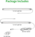 Plug-in Under Cabinet Lighting, Dimmable Under Counter Lights for Kitchen, 2pcs 12 Inch, Natural White 4500K Linkable Wired Closet Light, Indoor USB Led Lights Bar for Desk,Sink,Workbench