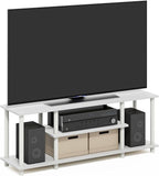 Furinno Turn-N-Tube TV Stand, 3-Tier Entertainment Center with Open Shelves, TV Console for TV up to 50 Inch, for Living Room, Bedroom, White