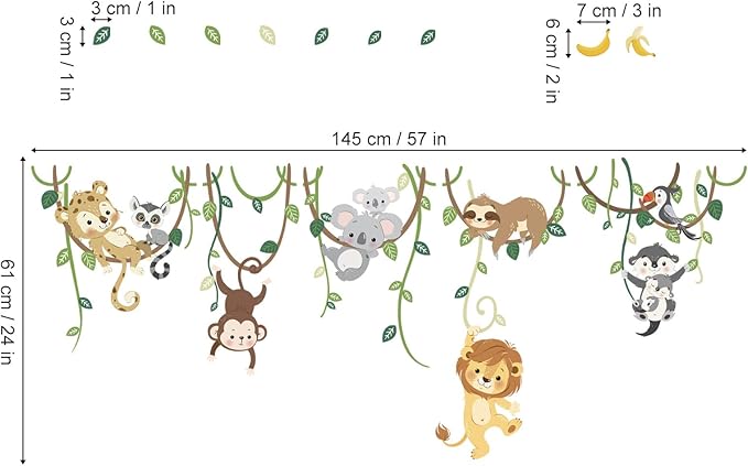 decalmile Jungle Animals Safari Wall Decals Lion Monkey Koala Wall Stickers Baby Nursery Kids Room Toddler Room Wall Decor