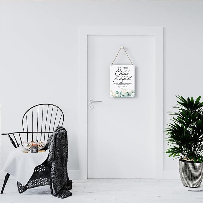 Inspirational Decor, For This Child We Have Prayed 1 Samuel 1:27, Scripture Wooden Hanging Sign Christian Gift for Baby Kids Girl Boy Nursery Teen Room Bible Verse Wall Art Decoration 8 x 10 Inches