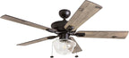 Prominence Home Abner Modern Farmhouse 52 Inch Ceiling Fan with Light, Outdoor Fan/Indoor Tri-Mount LED Ceiling Fan with 5 Blades, Silver Oak and Maple Brown Blade Finish Options, Bronze (80091-01)
