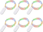 Fairy Lights CR2032 Battery Operated,6.6Ft/2Meter 20 LEDs Micro Silver Wire String Lights for Bedroom Christmas Party Wedding Decoration (Multi-Colour, 6 Pack)