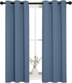 NICETOWN Thermal Insulated Curtains Blackout Draperies, Stone Blue, Set of 2, 29 by 40 inches Long, Window Treatment Solid Grommet Room Darkening Drape Panels for Bedroom