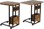 Hadulcet C Tables End Table Set of 2, C Shaped Side Table with Charging Station, Folding Table TV Trays for Eating, Couch Tables That Slide Under, Small End Table Snack Tables, Rustic Brown