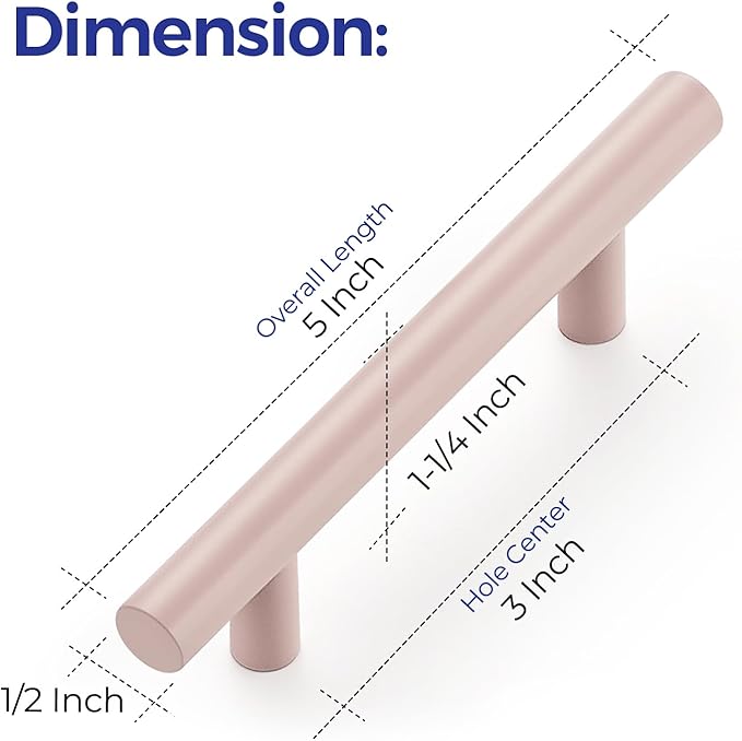 Ravinte 60 Pack | 5 Inch Cabinet Pulls Pink Stainless Steel Kitchen Drawer Pulls Cabinet Handles 5 InchLength, 3 Inch Hole Center
