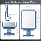 Heated Shower Mirror Fogless for Shaving, 3 Colors Stepless Dimmable Lights Fogless Mirror for Shower, Rechargeable Anti Fog Shaving Mirror with Razor Holder for Men, Light Memory Function, Blue