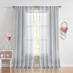 Treatmentex Grey Linen Textured Sheer Curtains Drapes for Bedroom Living Room Office Window Curtain Set 2 Pack Extral Long 108 inches Length Rod Pocket
