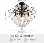 WUZUPS Crystal Chandelier Flushmount Ceiling Light Modern Lighting Fixture for Bedroom Hallway Bar Kitchen Bathroom, H 17.5'' x W 19.3'', E12 Base, Black