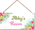 Personalized Flowers Room Door Sign For Girls Bedroom Kids Room Nursery Wall Art Decor Custom Name Art Plate Wooden Plaque For Living Room