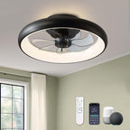 Modern Black 20" Flush Mount Ceiling Fan with Lights, 6 Wind Speeds, LED, Bedroom, Kitchen