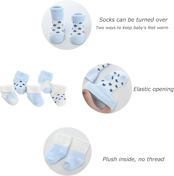 Unisex Baby Terry Socks 5-Pack for Baby boy and girl 0-12 Months Warm Cotton Socks