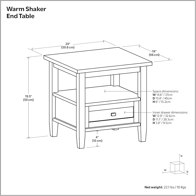 SIMPLIHOME Warm Shaker Solid Wood 20 inch Wide Rectangle Transitional End Side Table in Light Golden Brown for The Living Room and Bedroom