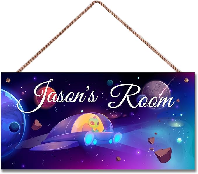 Personalized Signs Universe Spacecraft Sign Galaxy Sign For Kids Room Wall Art Décor Outer Space Theme Nursery Wall Decor For Boys Room Girls Bedroom