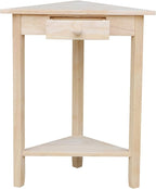 IC International Concepts Corner Accent Table Solid Real Wood, Sturdy Parawood, 19.7" W x 9.9" D x 24" H, DIY, Paint/Stain Ready, Unfinished