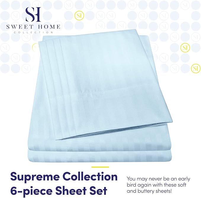 Full Size Bed Sheets - 6 Piece 1500 Supreme Collection Fine Brushed Microfiber Deep Pocket Full Sheet Set Bedding - 2 Extra Pillow Cases, Great Value, Full, Dobby Light Blue