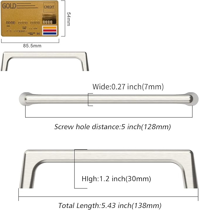 Amerdeco 10 Pack Brushed Satin Nickel Cabinet Pulls 5 Inch(128MM) Hole Centers Kitchen Cabinet Handles Hardware Kitchen Handles for Drawer Pulls ZH0041