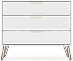 Manhattan Comfort Rockefeller 3 Drawer Dresser for Bedroom Storage, Nursery, Closet, Living Room, Entryway, TV Stand for Screens up to 32 Inches, Anti-Tip Kit Included, Set of 2, White