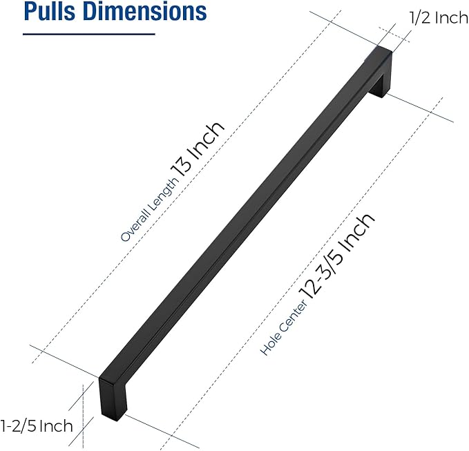 JOY DECOR 30 Pack Cabinet Handles, Black Cabinet Pulls, 12-3/5 Inch Kitchen Closet Handles Square Drawer Pulls Stainless Steel Drawer Hardware, 320mm Hole Centers