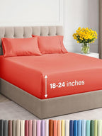 Extra Deep Twin XL Sheet Set - 4 Piece Breathable & Cooling Sheets - Hotel Luxury Bed Sheets Set - Easy & Secure Fit - Soft, Wrinkle Free & Comfy Sheets Set - Coral Sheet Set with Extra Deep Pockets