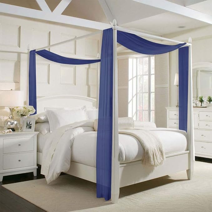 RYB HOME Sheer Curtains Scarf - Long Windows Valance for Living Room Home Decoration for Canopy Bed Ceremony Backdrop Outdoor Indoor Decor, 60 x 216 inches Long Each, 2 Panels, Navy Blue