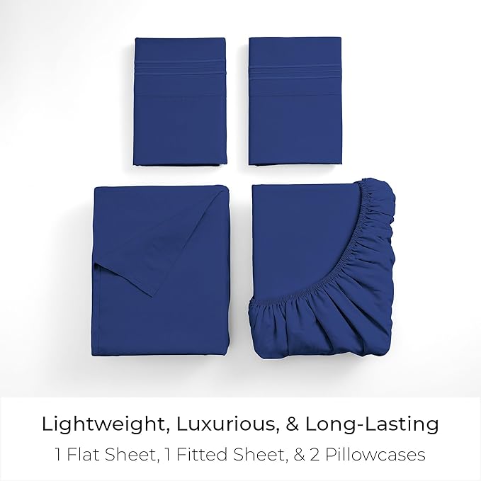 Mellanni California King Sheets Set - 4 PC Iconic Collection Bedding - Hotel Luxury, Extra Soft, Cooling Bed Sheets - Wrinkle, Fade, Stain Resistant (Cal King, Royal Blue)