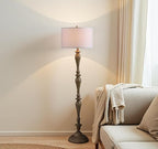 Design Floor Lamp Reading Light with Linen Shade, 61.5" Resin Farmhouse Floor Lamp, Vintage Standing Lamp for Living Room Bedroom Office (Brown 2 Packs)