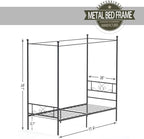 Weehom Twin Canopy Bed Frame with Headboard and Footboard, 4 Posters Metal Bed Frame, No Box Spring Needed, Mattress Foundation Platform Bed for Kids and Adults, Black