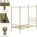 Weehom Twin Canopy Bed Frame with Headboard and Footboard, 4 Posters Metal Bed Frame, No Box Spring Needed, Mattress Foundation Platform Bed for Kids and Adults, Gold