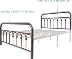 YALAXON Vintage Sturdy Full Size Metal Bed Frame with Headboard and Footboard Basic Bed Frame No Box Spring Needed，Antique Brown