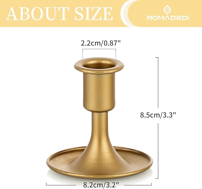 Candlestick Holders Taper Candle Holders, Romadedi Gold Candle Stick Candle Holder for Table Centerpiece, Wedding Reception, Festive Christmas Mantel Decoration or Home Decor, Set of 18
