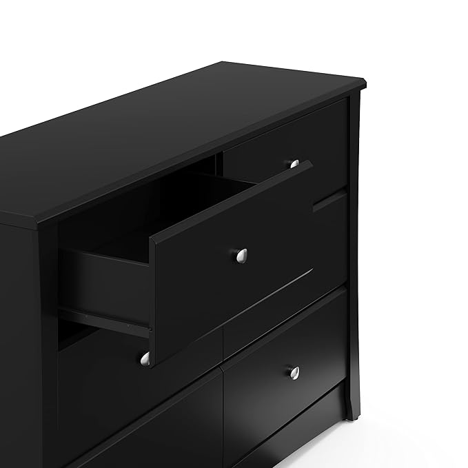 Storkcraft Crescent 6-Drawer Dresser (Black) – GREENGUARD Gold Certified, Black Dresser for Bedroom, Kids & Nursery Storage Chest, Safety Interlocking Drawers, Pre-Installed Tracks, Kids Chest