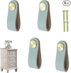 Leather Drawer Pulls and Knobs Soft Cabinet Handles Modern Cabinets Door Knob for Furniture Cupboards Wardrobe Dresser Decorative Handle with Screw 4 Pcs (Light Blue)