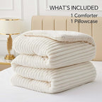 BEDELITE Fleece Twin Comforter Set -Super Soft & Warm Fluffy Cream White Bedding, Luxury Fuzzy Heavy Bed Set for Winter with 1 Pillow case